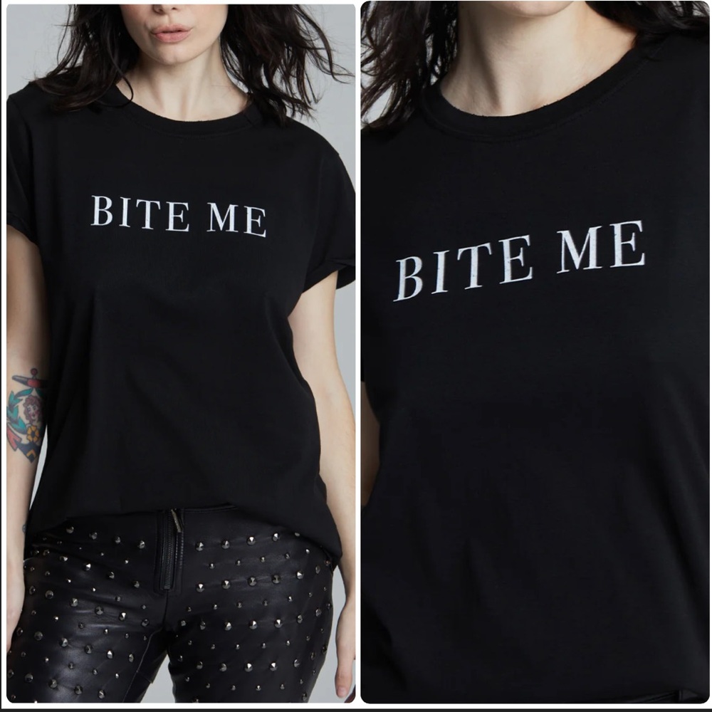 Teegrams Bite Me Minimalist Statement Fitted Tee Shirt, NWOT - Picture 10 of 11